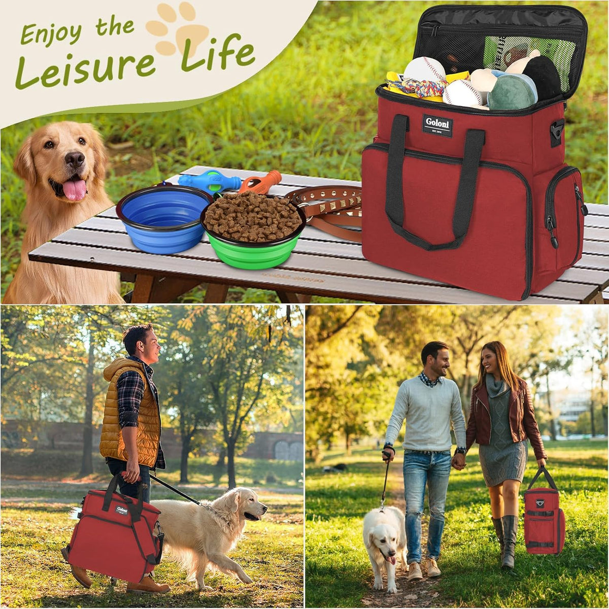 Dog Travel Bag Airline Approved–Pet Travel Tote with Collapsible Bowls,Food Containers & Feeding