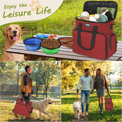 Dog Travel Bag Airline Approved–Pet Travel Tote with Collapsible Bowls,Food Containers & Feeding