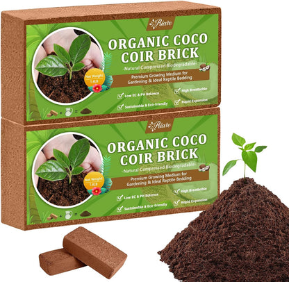 Riare 2pcs Organic Coco Coir Bricks Soil Blocks- 100% Natural Compressed Coco Peat Brick Coconut