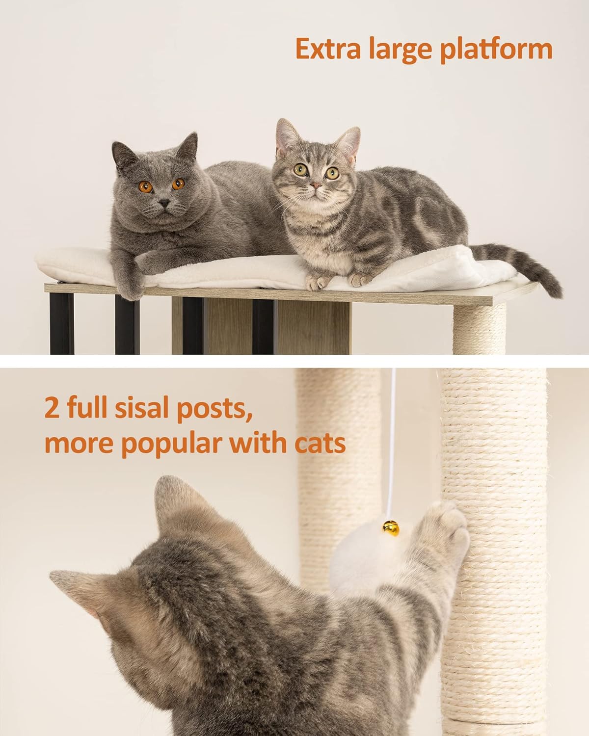 FourFurPets 43.8in 3-Tier Modern Cat Tree Tower Condo, Cat Scratch Posts for Indoor Cats, Big