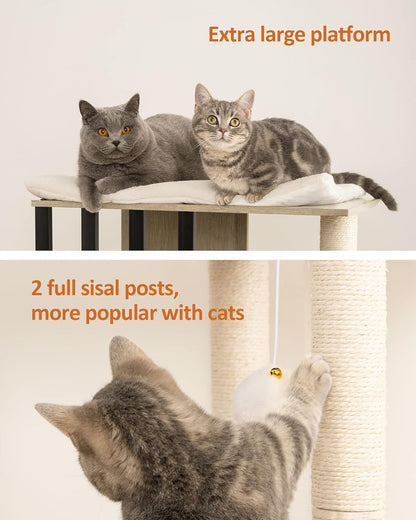 FourFurPets 43.8in 3-Tier Modern Cat Tree Tower Condo, Cat Scratch Posts for Indoor Cats, Big