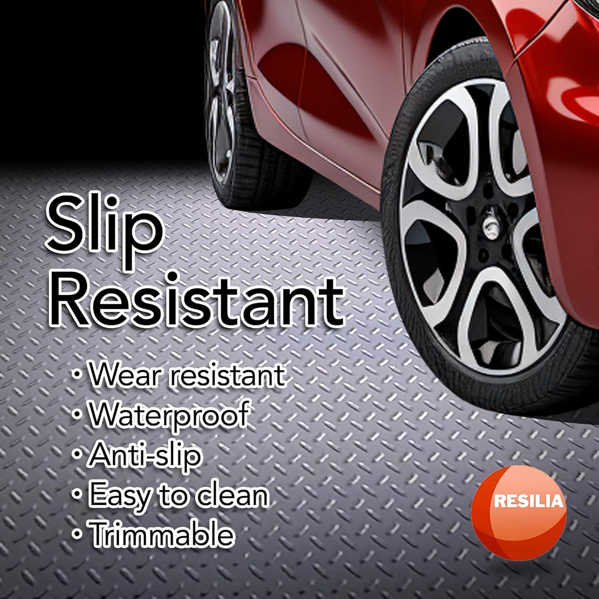 RESILIA Heavy Duty Garage Floor Runner & Protector Mat - Slip Resistant Diamond Plate PVC Mats