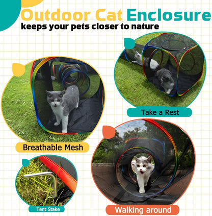 LUCKITTY Outdoor Rainbow Cat Enclosures Playground,Outside House for Indoor Cats Include Portable