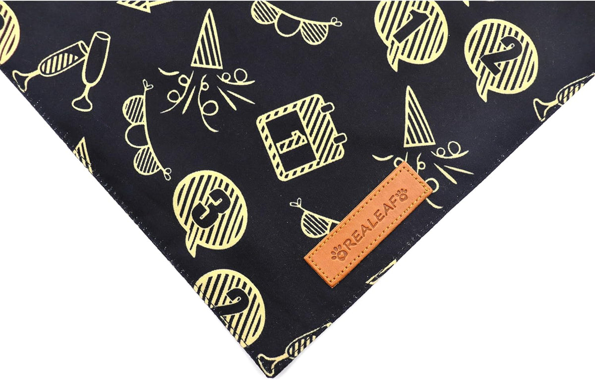 Realeaf Happy New Year Dog Bandanas 2 Pack, Reversible Holiday Pet Scarf for Boy and Girl, Premium