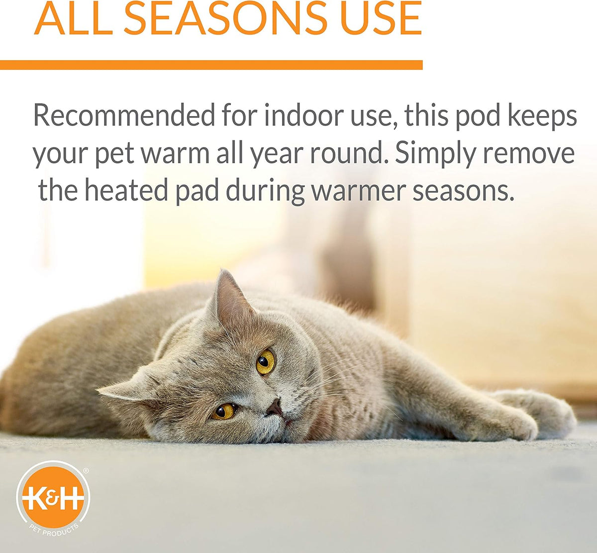 K&H Pet Products Heated Cat Bed for Large Cats, Thermo-Kitty Mod Dream Pod Heated Cat Cave Tent