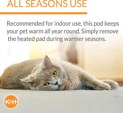 K&H Pet Products Heated Cat Bed for Large Cats, Thermo-Kitty Mod Dream Pod Heated Cat Cave Tent