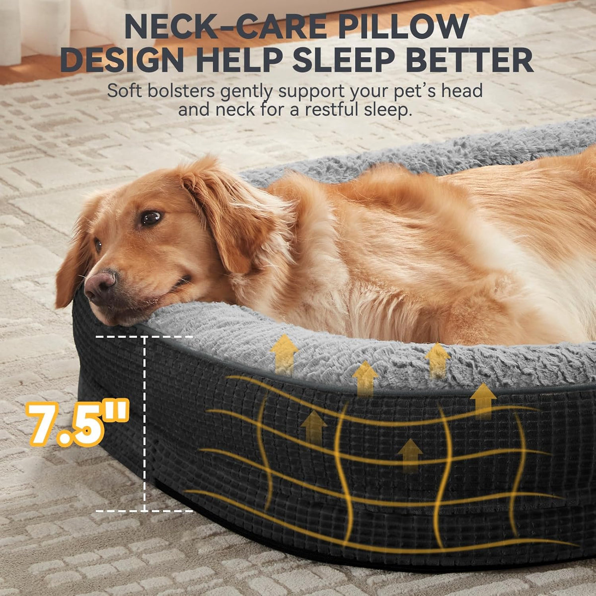 JOEJOY Orthopedic Dog Beds Large Sized Dog, Egg-Crate Memory Foam Pet Couch Bed with Bolster Sides