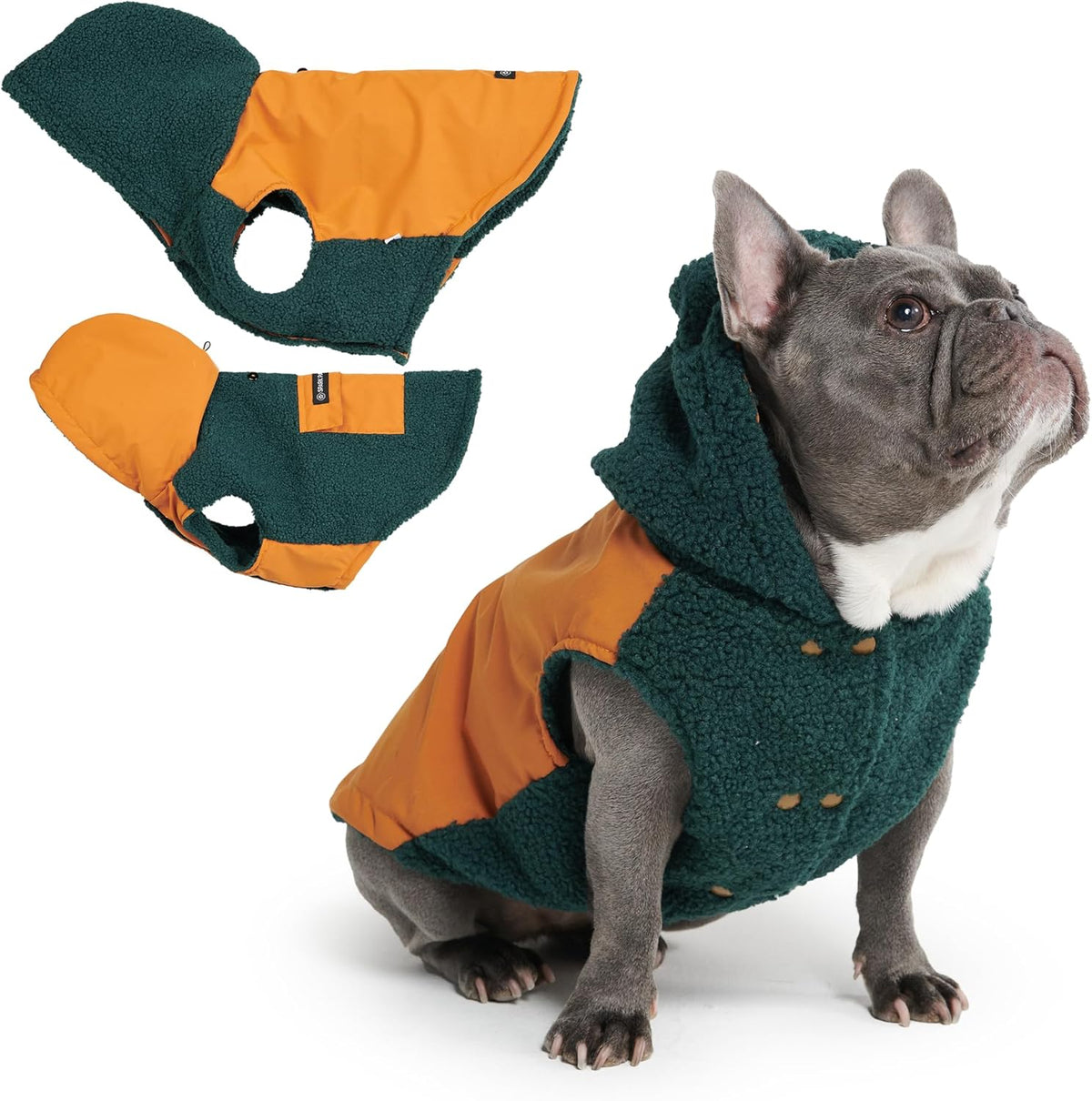 Spark Paws Reversible Dog Sweater, Sherpa Jacket Vest with Warm Fleece Lining, Warm Coat for