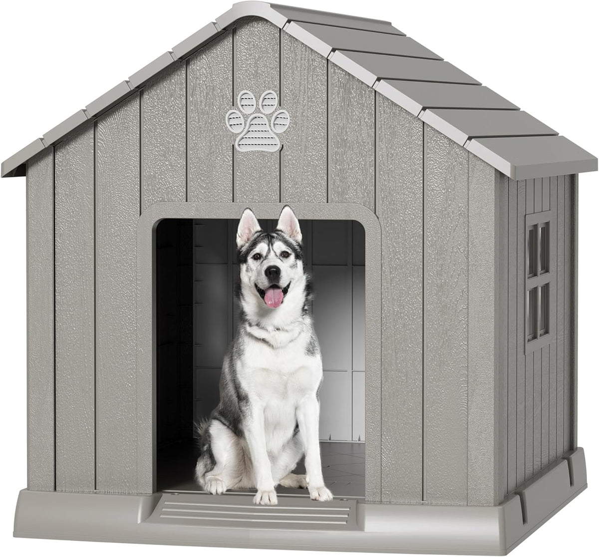 Large Dog House Outdoor Indoor for Medium Large Dogs, Durable Plastic Waterproof Doghouse with Air