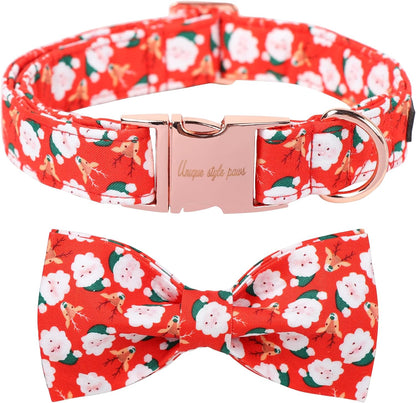 Unique Style Paws Christmas Day Dog Collar with Bow Christmas Tree Cotton Puppy Collars for Small