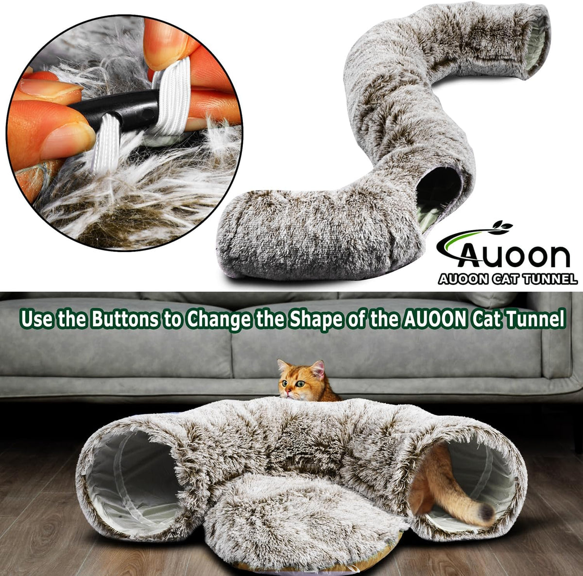 AUOON Cat Tunnel Bed - Cat Donut Tunnel with Soft Plush Circle Cushion for Indoor Cats Kitten Kitty