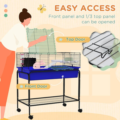 PawHut Two-Story Small Animal Cage Removable from Stand, Guinea Pig Cage with Shelf & Wheels, Pet