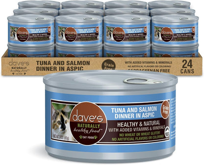Dave's Pet Food Grain Free Wet Cat Food (Tuna & Salmon in Aspic), Naturally Healthy Canned, Added