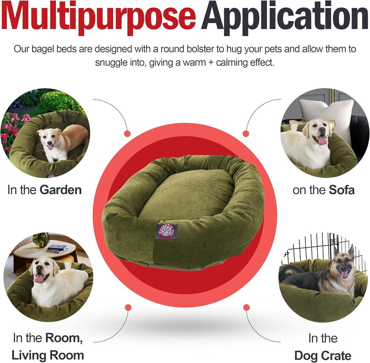 Majestic Pet 40 Inch Micro Velvet Calming Dog Bed Washable 40x29x9 (inch) – Cozy Soft Round Donut