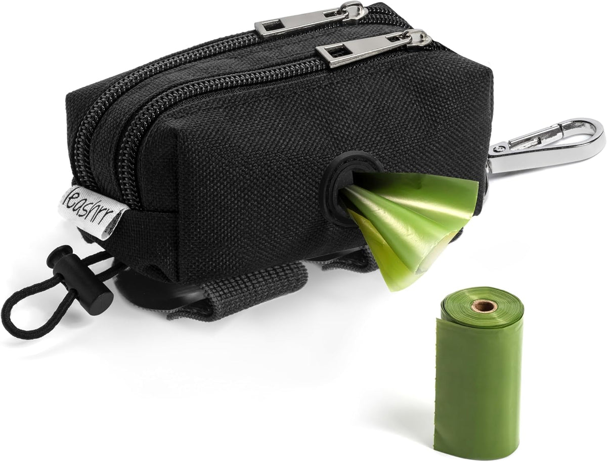 Dog Poop Bag Holder for Leashes - Dog Poop Bag Dispenser and Treat Holder with 2 Waterproof Pouches