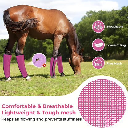Mesh Horse Fly Boots Set of 4，Adjustable and Universal Loose Fitting & Non-Slip Horse Fly Leggings