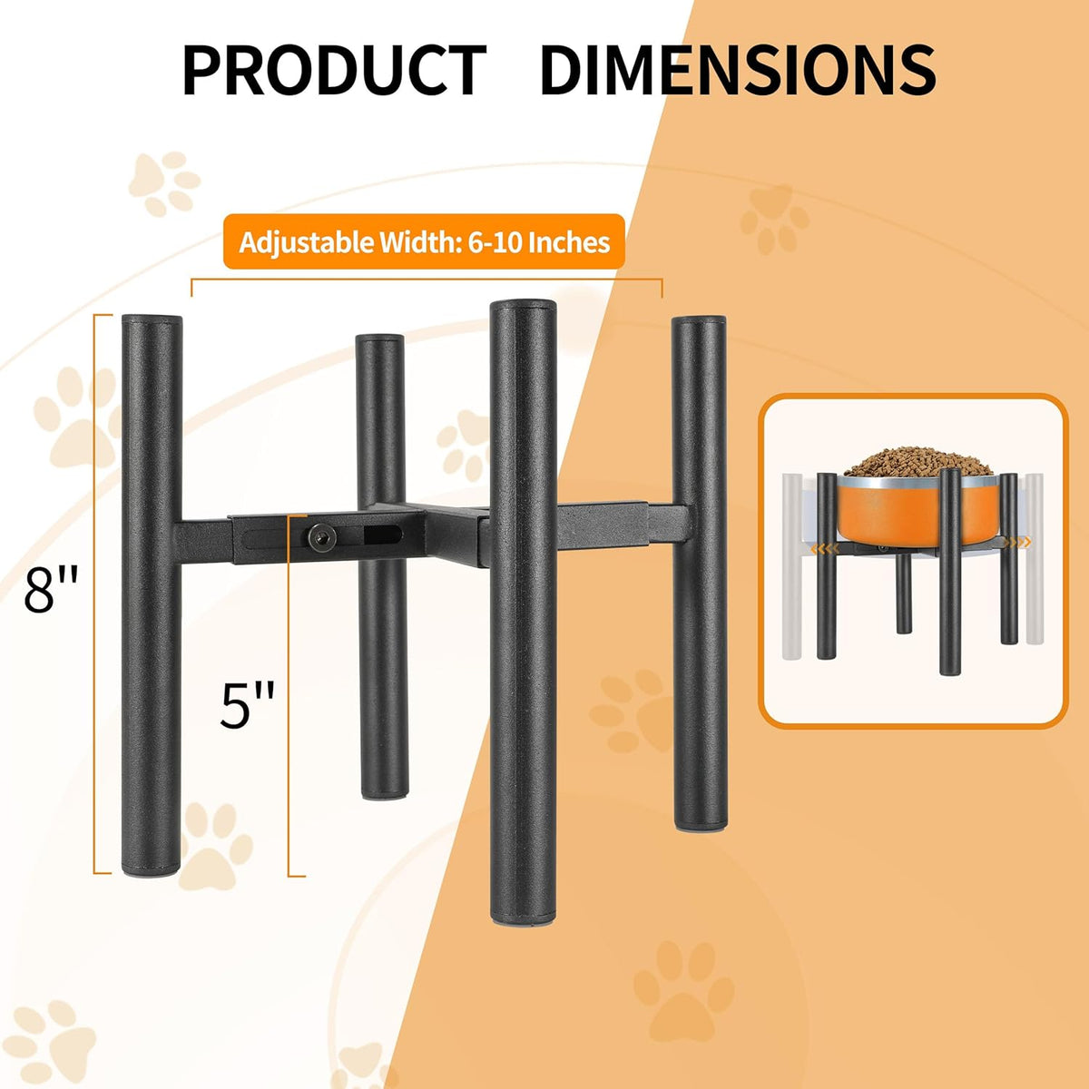 Lifted Dog Bowl Stand - Without Bowls, Single Raise Pet Food Table Adjustable Wide 6-10", Tall 8 10