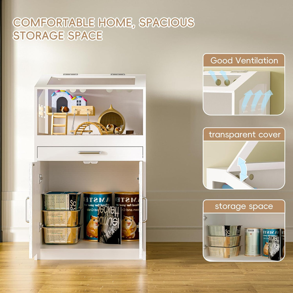 Hamster Cage with Storage Cabinet, Guinea Pig Cage for Small Animals, Large Hamster Cage and