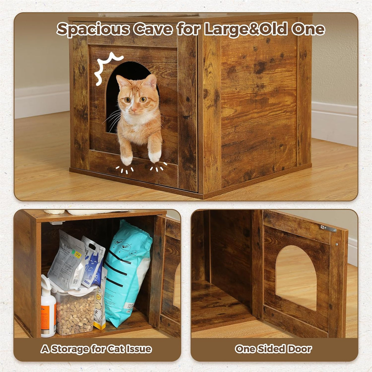 Tall Cat Tree with Litter Box Enclosure 57.5" Wooden Cat Tower for Large Cats with Cat Hammock
