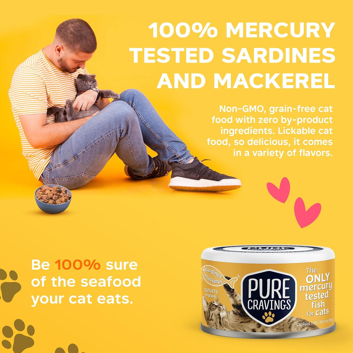 Wet Cat Food Canned Mackerel and Sardine Cutlets in Gravy, Every Catch is Mercury Tested, Moist Can