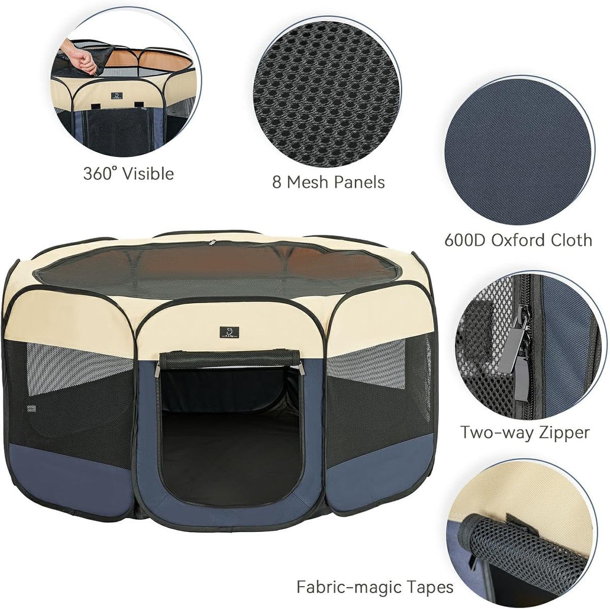 A 4 Pet Portable Dog Playpen, 49” Playpen for Dogs with Bowl, Suitable for Puppies, Kittens, and