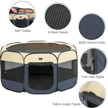 A 4 Pet Portable Dog Playpen, 49” Playpen for Dogs with Bowl, Suitable for Puppies, Kittens, and