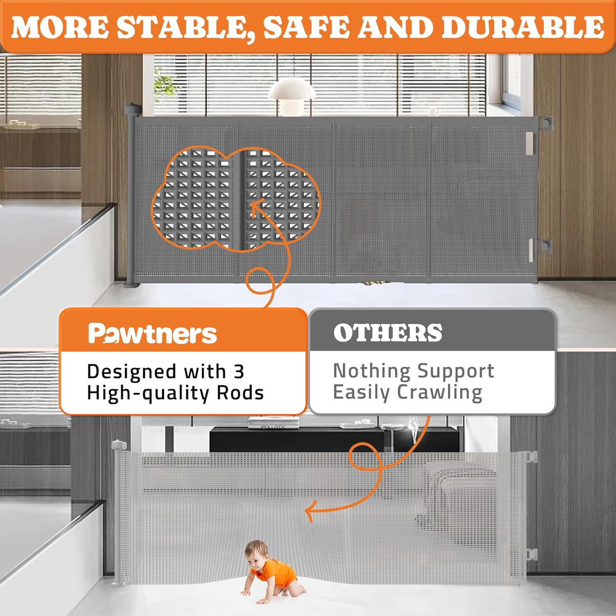 Upgrade 71" Retractable Baby Gates with Reinforced Strips, 41" Tall Retractable Gate Indoor for