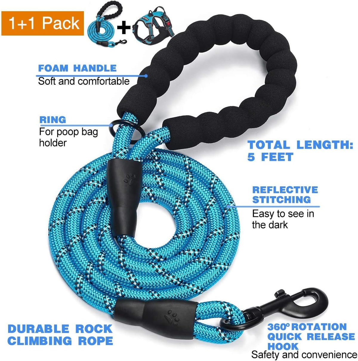 No Pull Dog Harness Adjustable Reflective Oxford Easy Control Medium Large Dog Harness with A Free