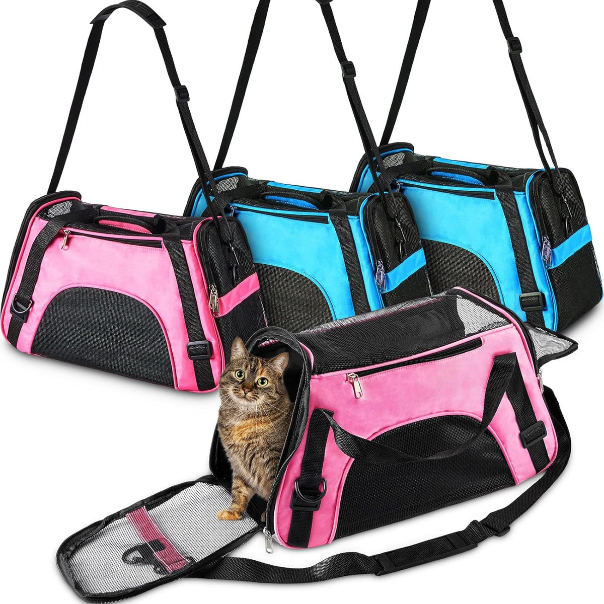 Sweetude 4 Pcs Cat Carrier Soft-Sided Pet Carrying Bag for Cat Under 13 Lbs, 16.9 x 11x 7.5 Inch
