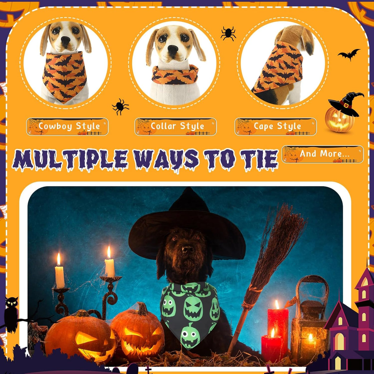 Abbylike 50 Pcs Halloween Dog Bandanas Bulk Pet Scarfs Triangle Bibs Adjustable Washable Puppy