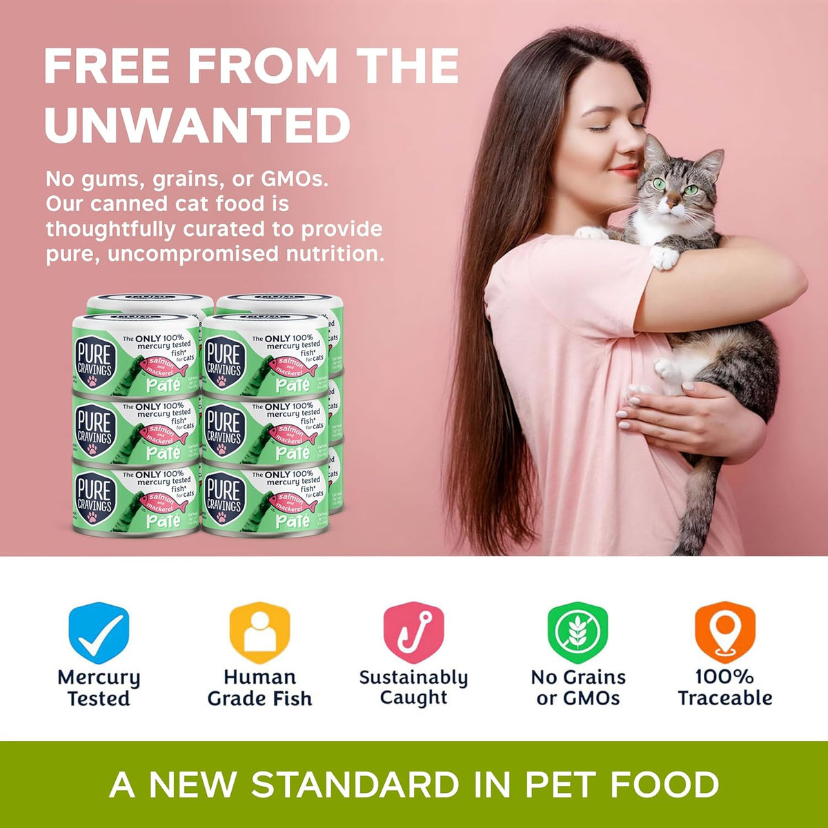 Salmon and Mackerel Pate, Canned Wet Cat Food, 100% Mercury-Tested, Moist Can Fish, Grain-Free