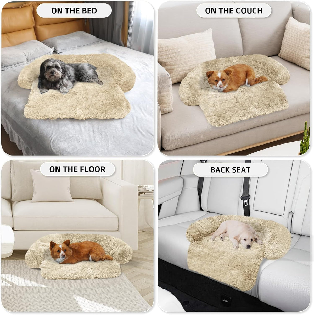 Calming Dog Bed Fluffy Plush Dog Mat for Furniture Protector with Removable Washable Cover for
