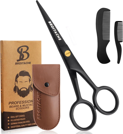 5” Professional Beard and Mustache Scissors, German Steel Beard Scissors Come with Mustache Comb