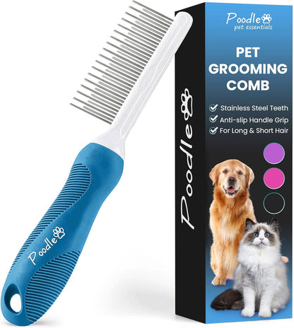 Poodle Grooming Comb - Metal Dematting Comb with Long & Short Stainless Steel Teeth for Removing