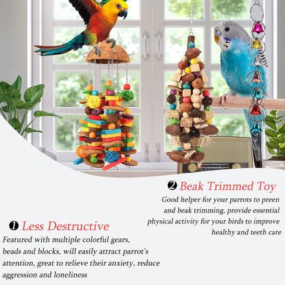 Bird Parrot Toys Natural Large Parrot Blocks Toy Colorful Bird Chewing Toys with Bells for Macaw