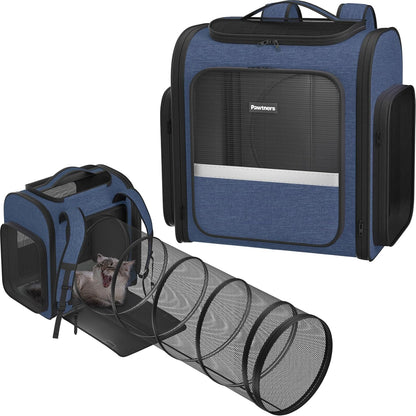 Pawtners Cat Carrier Backpacks Expandable Pet Backpack with Breathable Mesh, Pet Carrier Backpack