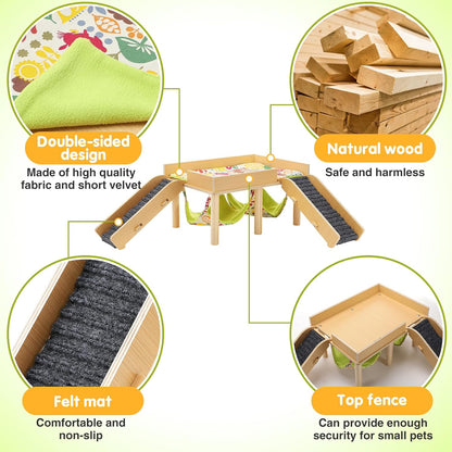 MEWTOGO Guinea Pigs Hammock with Platform, Wooden Guinea Pig Hideout with Stairs, Safe and Durable
