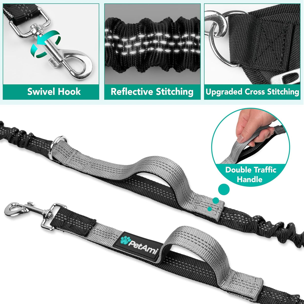 PetAmi Premium Hands Free Dog Leash for 2 Dogs, Adjustable Waist Belt Leash for Dog Walking, Fanny