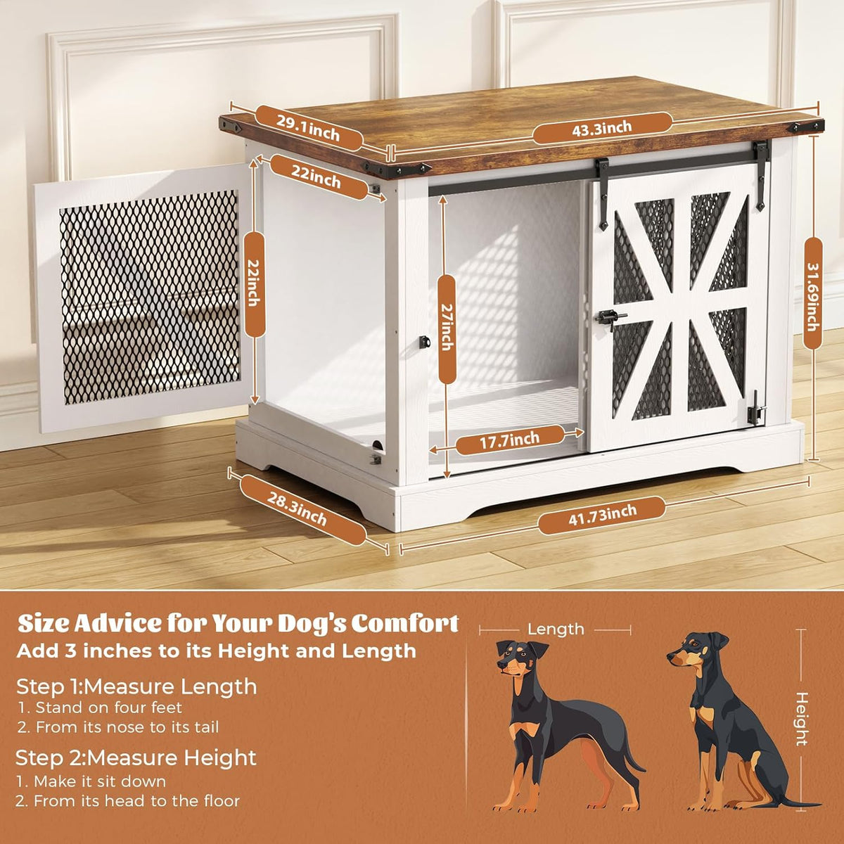 VOPEAK 43.3" XL Dog Crate Furniture, Chew Resistant Dog Crate for Medium Large Dogs, Heavy Duty