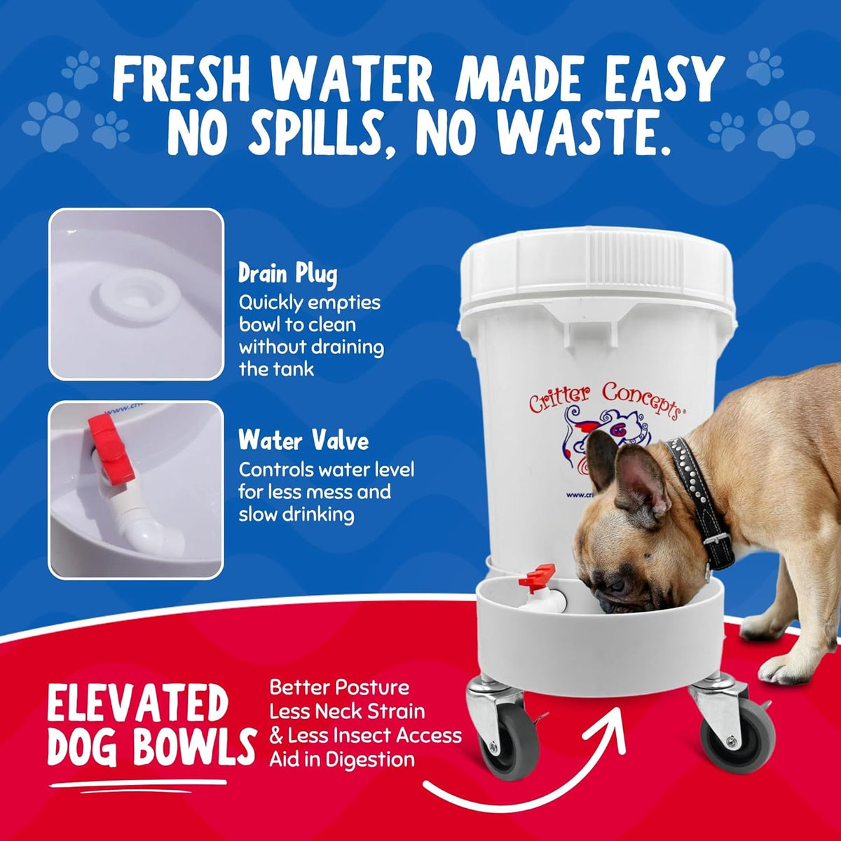 Pet Gravity Water Dispenser: 5 Gallon. for Dogs, Cats, Goats, Small Animals. Quiet, No BPA and Made