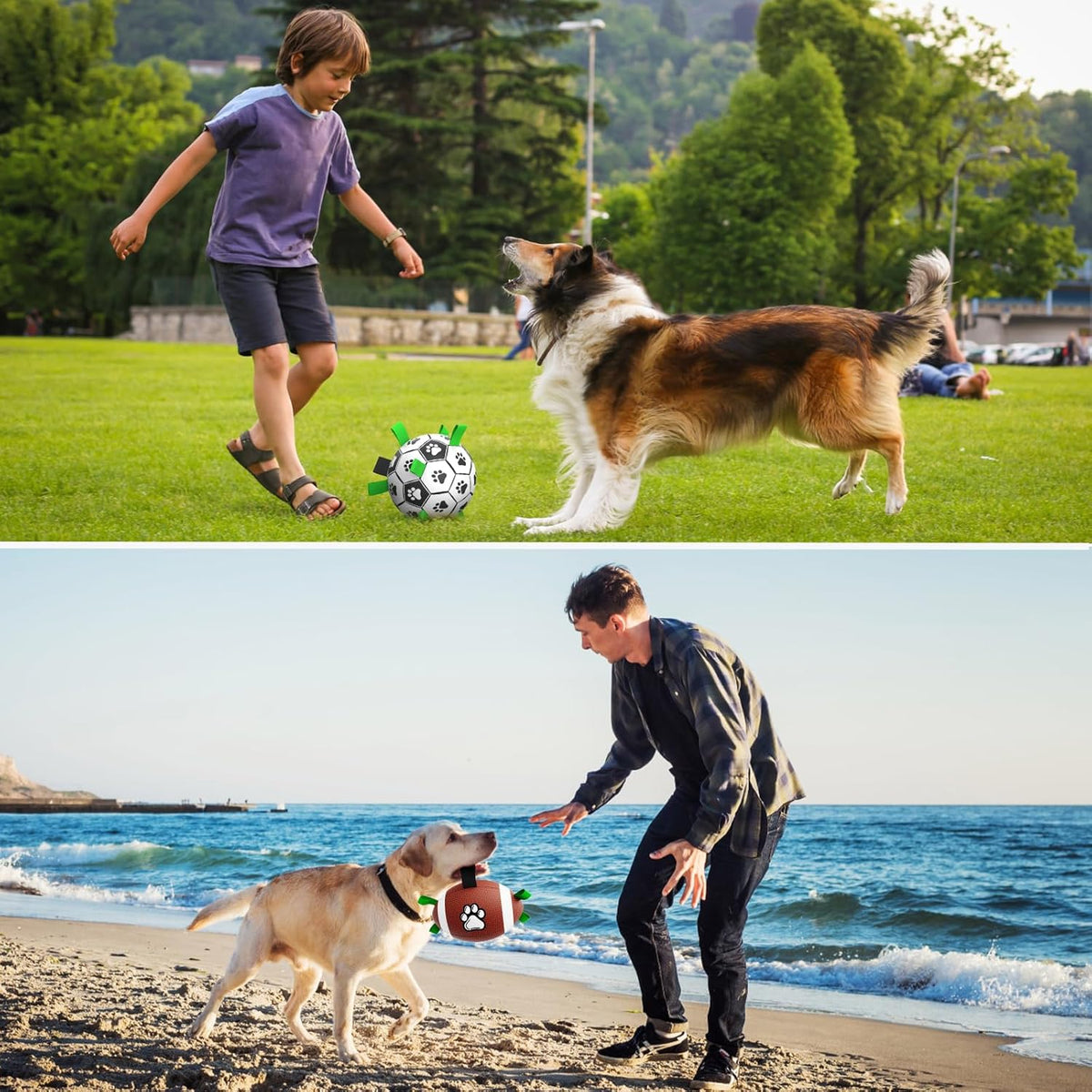 QDAN Dog Soccer Ball Football Set - 2 PCS Dog Balls with Strap for Tug of War, Soccer Ball Football