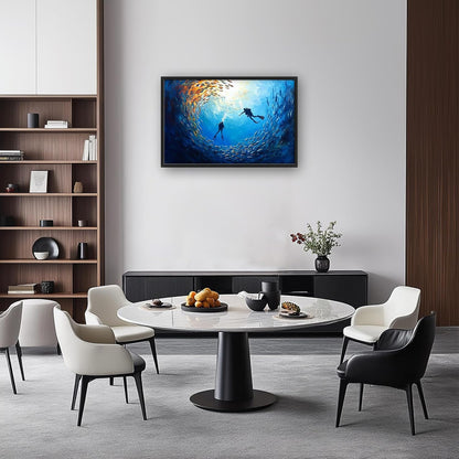 Large Ocean Diving Wall Art for Living Room, Framed Oversized Fish Wall Decor Underwater Marine