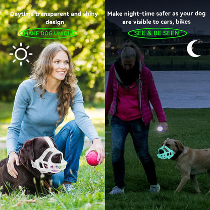 Glow-in-The-Dark Dog Muzzle, Basket Muzzle for Small Medium Large Dogs,Anti-Biting Chewing
