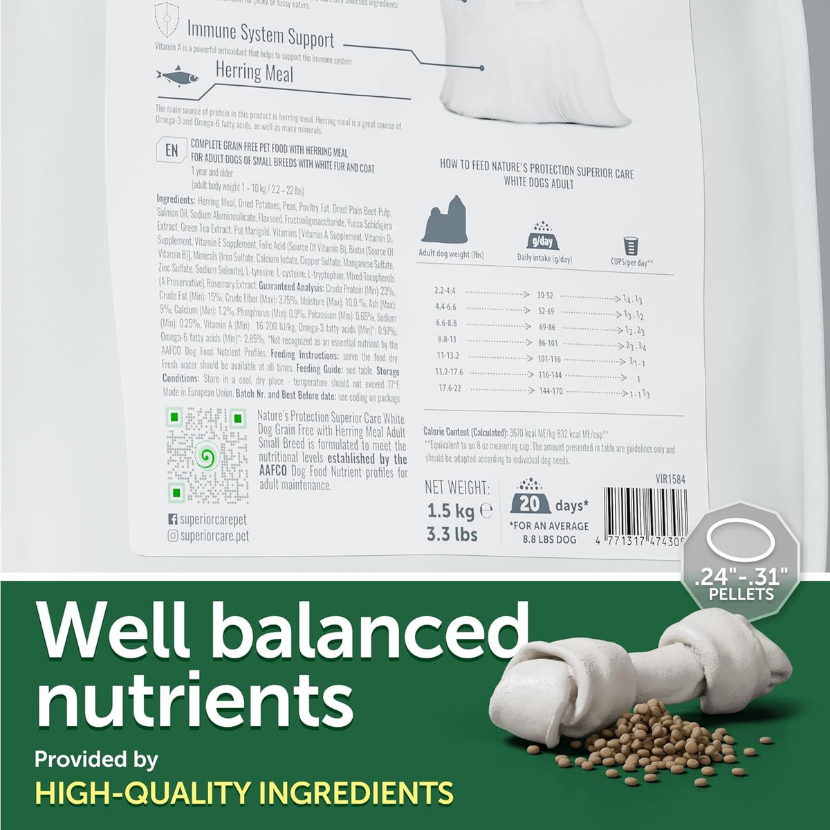 Nature's Protection Superior Care White Dogs Grain-Free Dry Dog Food - High Protein, Tear Stain Dog