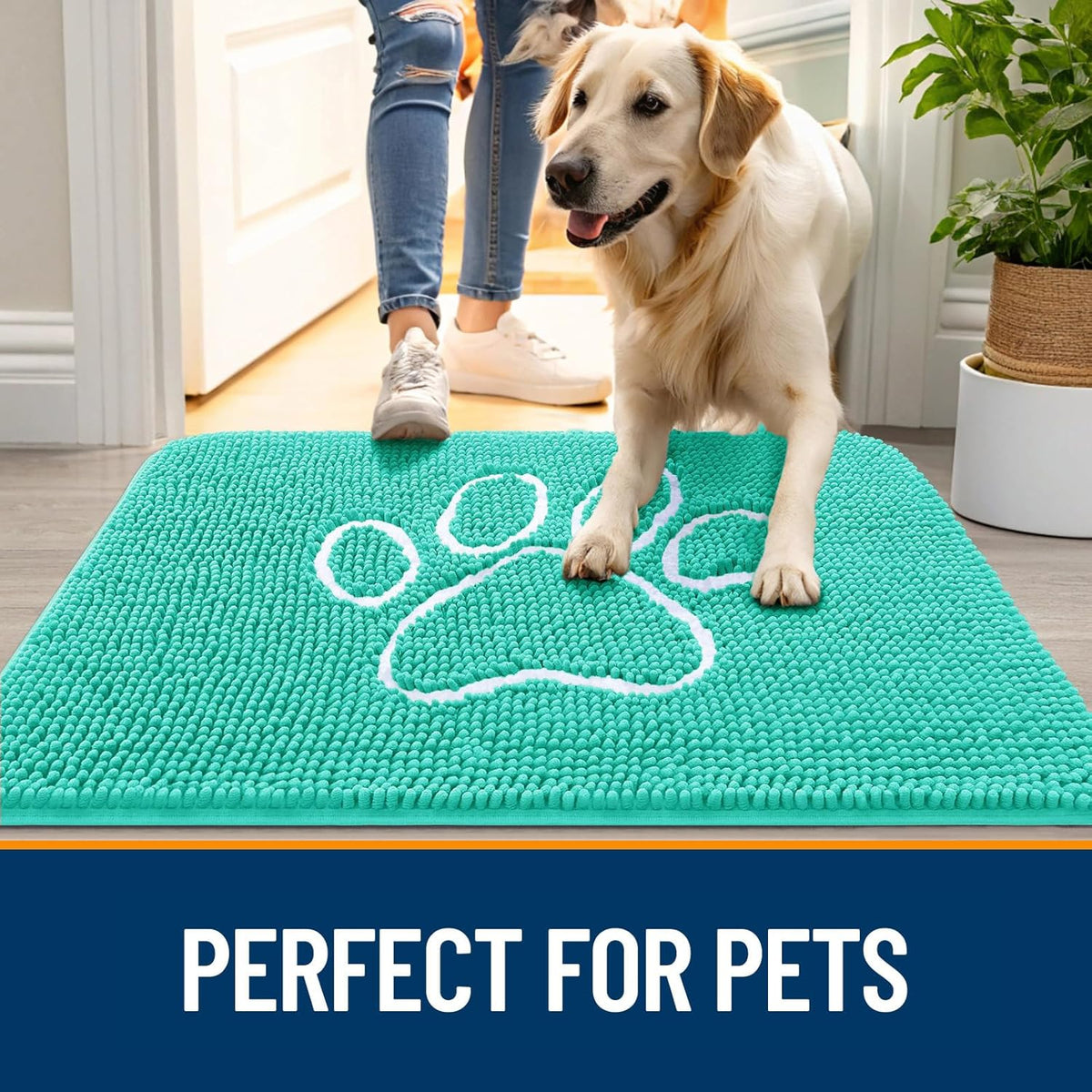 OLANLY Door Mat for Muddy Dog Paws 59x35, Ultra Absorbent Chenille Mud Doormat with Paw Print