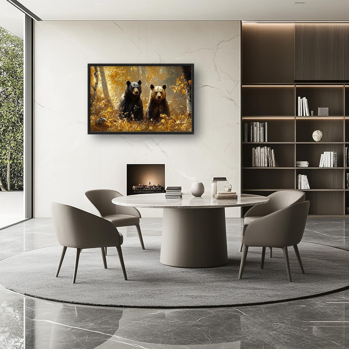 Large Forest Bear Wall Art for Living Room, Black Bear Autumn Canvas Oversized Wall Decor, Wildlife