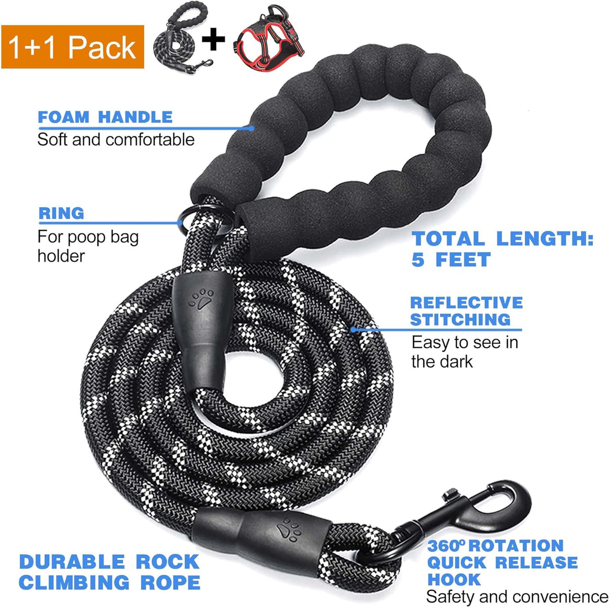 No Pull Harness Adjustable Reflective Oxford Easy Control Medium Large Dogs with A Free Heavy Duty