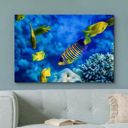 wall26 Canvas Print Wall Art Striped Yellow Tropical Fish Coral Reef Sea Nature Animals Photography