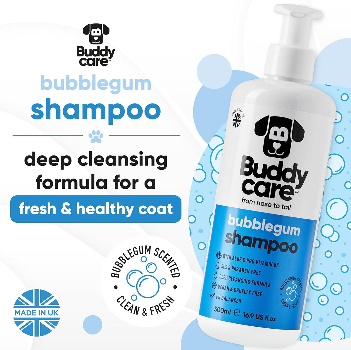 Bubblegum Dog Shampoo by Buddycare | Dry Skin & Itchy Skin Relief for Smelly Dogs | Deep Cleansing