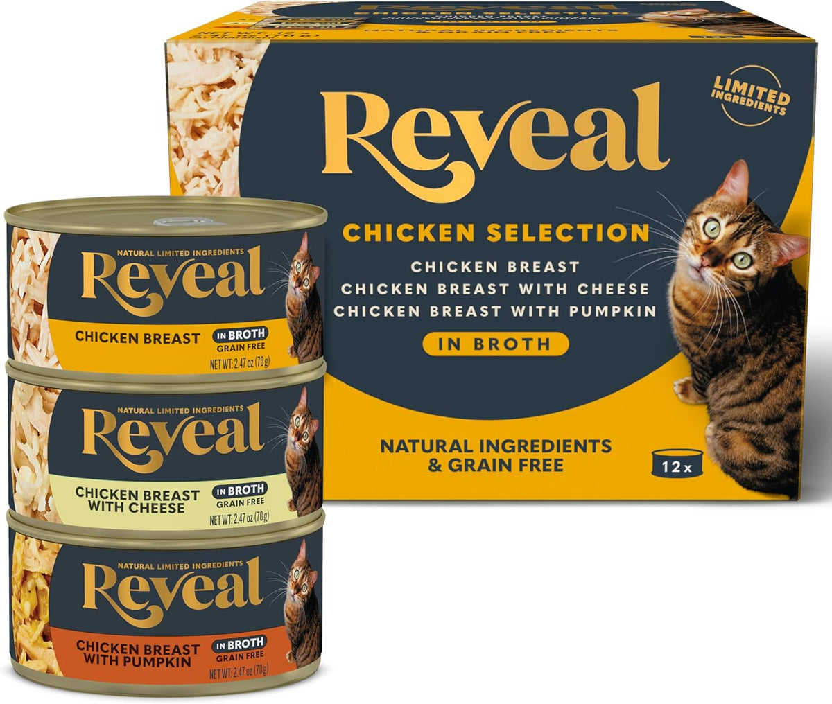 Reveal Natural Wet Cat Food, 12 Count, Grain Free, Limited Ingredient Canned Food for Cats, Chicken